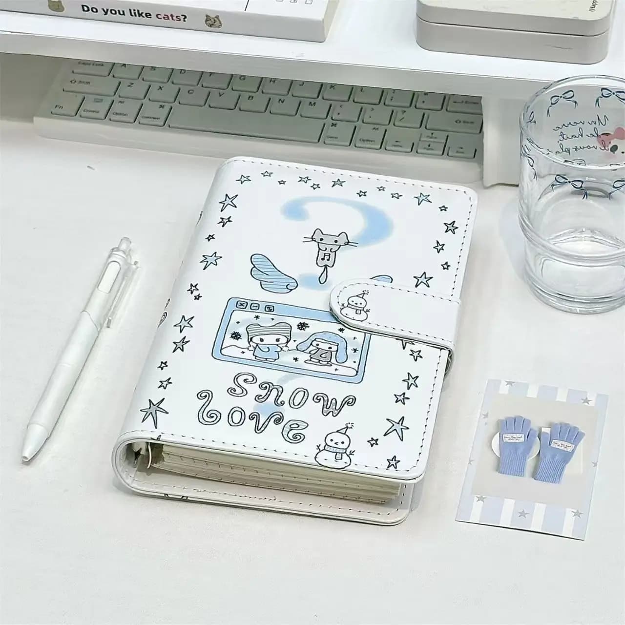 A6 Cute Cat Notebook Loose Leaf Notebook PU Student Portable DIY Photocards Collect Book Diary Planner Stationery