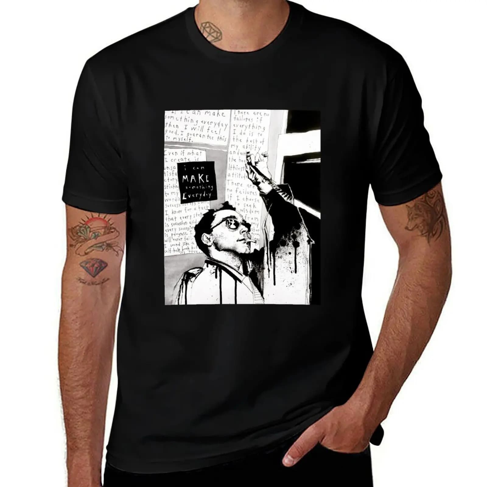 T-shirt con stampa di lettere alla moda, modello Make Something Everyday