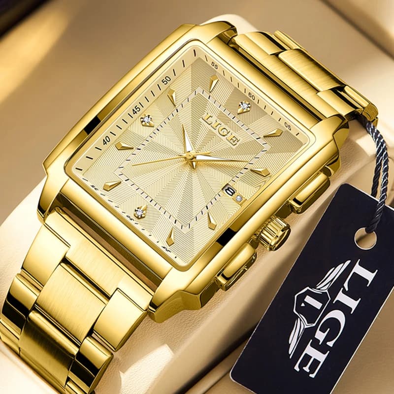 LIGE Fashion Waterproof Men's Watches Top Brand Luxury Men Quartz Wrist Watch Business Square Chronograph Relogio Masculino