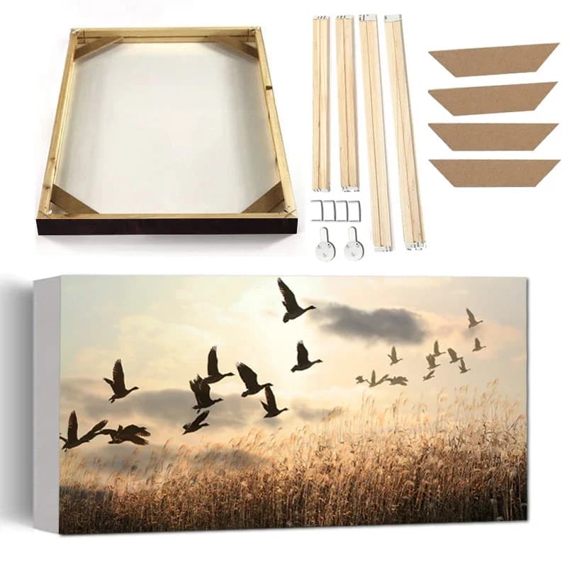 Landscape Abstract Art Canvas Painting With Frame Wild Goose Reed Sunset Boat Sea View Poster On The Wall Picture Living Room