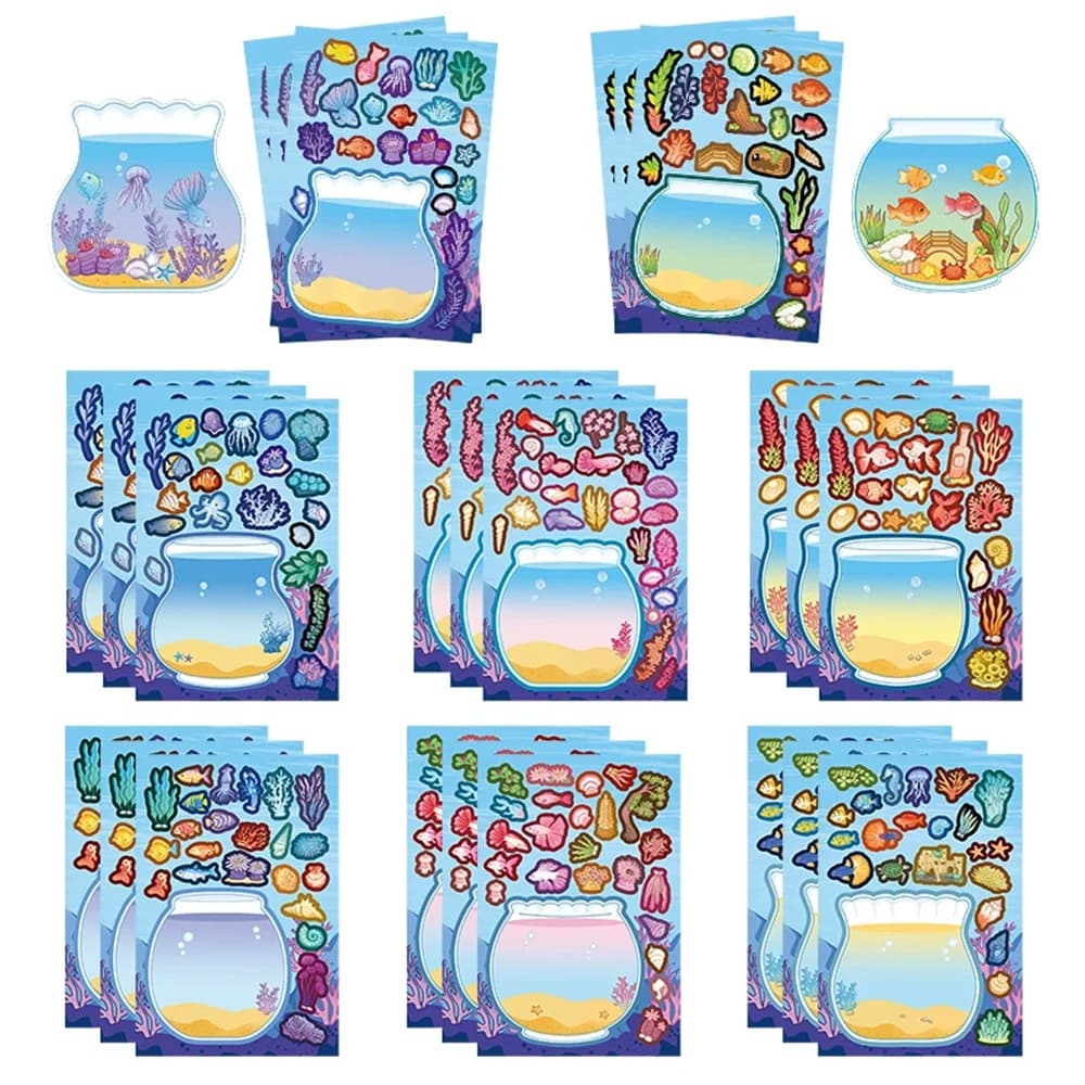 8/16 fogli di adesivi puzzle decorativi per acquario a forma di pesce, in materiale PVC, giocattoli educativi per bambini, adesivi impermeabili per regali di festa.