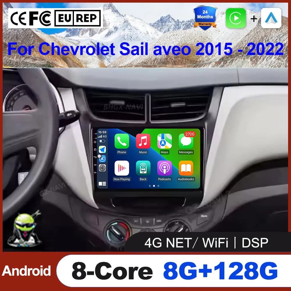 Sistema operativo Android Wireless Carplay Autoradio Lettore video multimediale per Chevrolet Sail aveo 2015 - 2022 Stereo Auto Bluetooth DSP TOOL