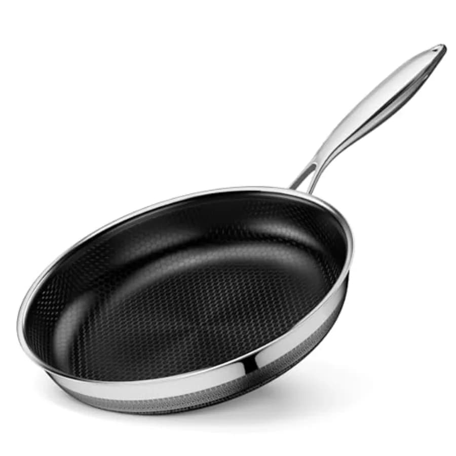 Padelle Antiaderenti Ibride in Acciaio Inox Tri-Ply, Padelle in Ceramica al Titanio Antiaderenti, Senza PFAS/PFOA/PTFE, Compatibili