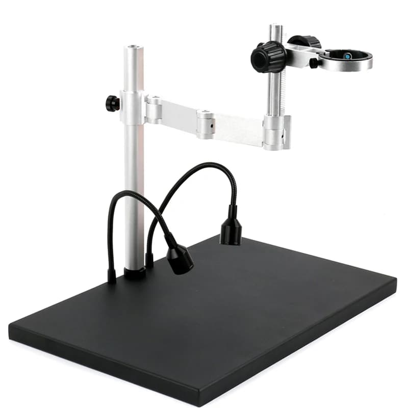 Supporto base con staffa pieghevole estensibile per obiettivo fotocamera monoculare per microscopio da 40 mm con lampada spot a luce laterale a LED