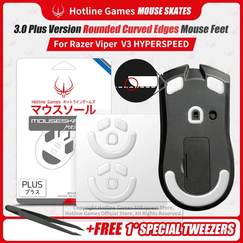 2 Set Hotline Games 3.0 Plus Piedini per mouse Pattini per mouse da gioco wireless Razer Viper V3 HYPERSPEED, Smooth Glide