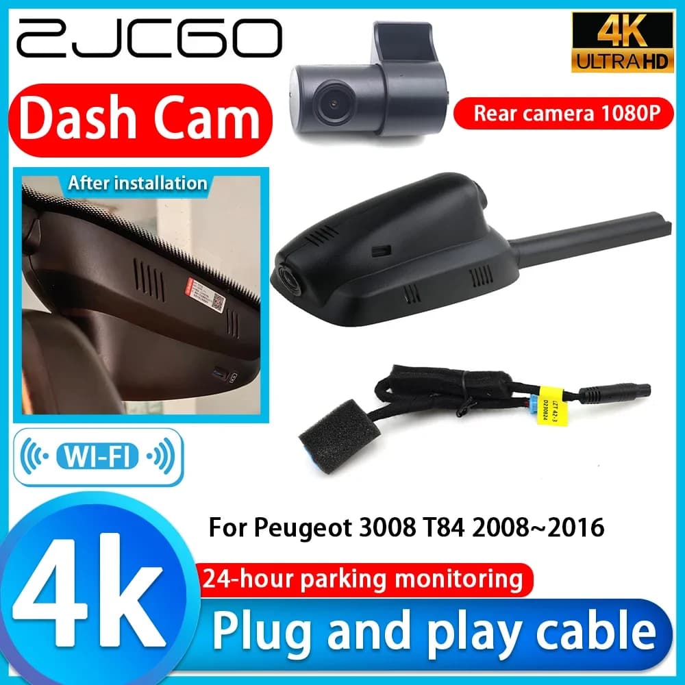 ZJCGO for Peugeot 3008 T84 2008-2016 Video Recorder 4K UHD Plug and Play DVR Dash Cam