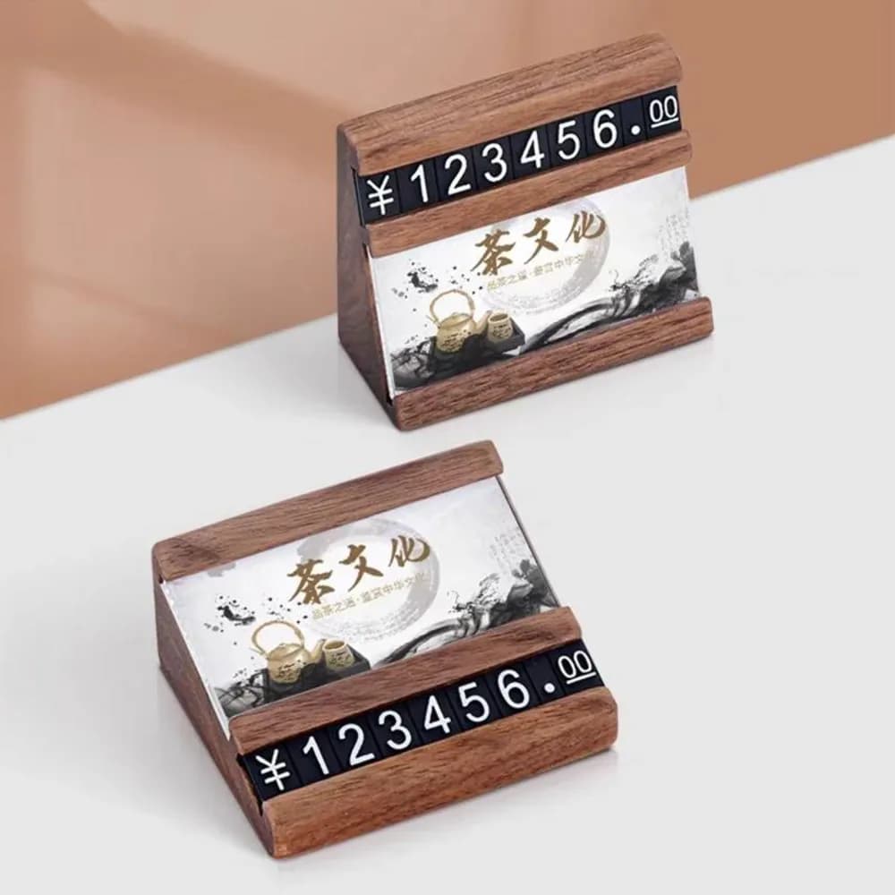 2 Pezzi Supporto per Cartellini in Legno 70x57mm, Espositore Regolabile per Numeri e Prezzi, Porta Etichette e Cartoncini