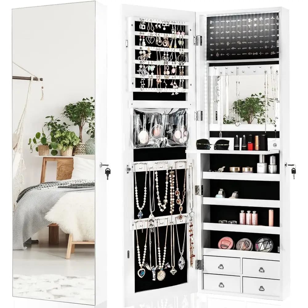 Integrated LED Mirror Cabinet 47.2 H x 22.8 L, Organizer of Jewelry from Wall/Port with Built-in Mirror, Reboundable Cosmetic Mirror
