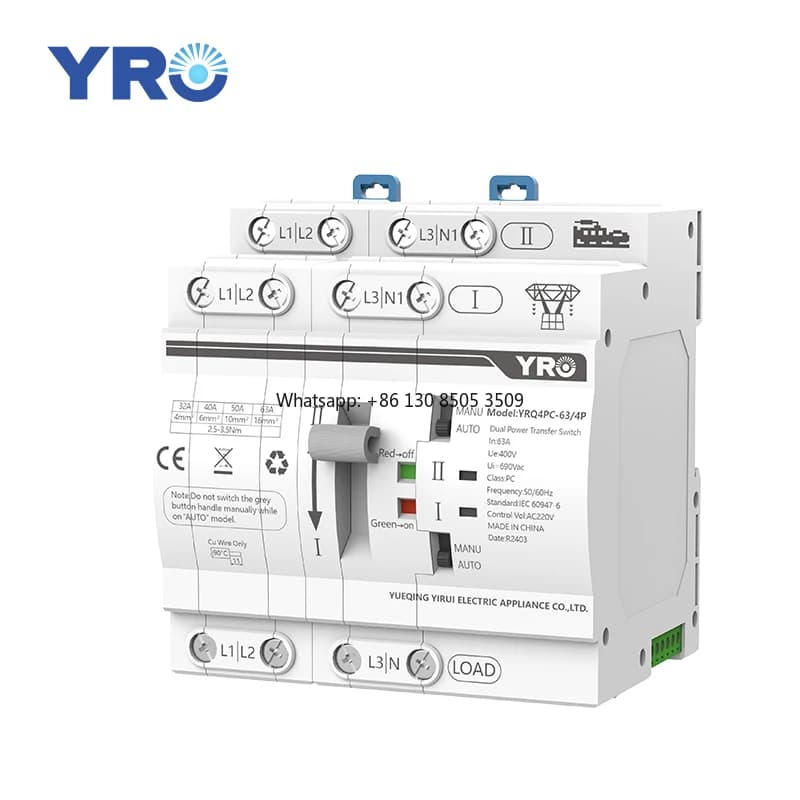 YRO Interruttore di trasferimento automatico a doppia alimentazione YRQ4PC 63 Pannello ATS 4P 63A per interruttore solare elettrico inverter generatore