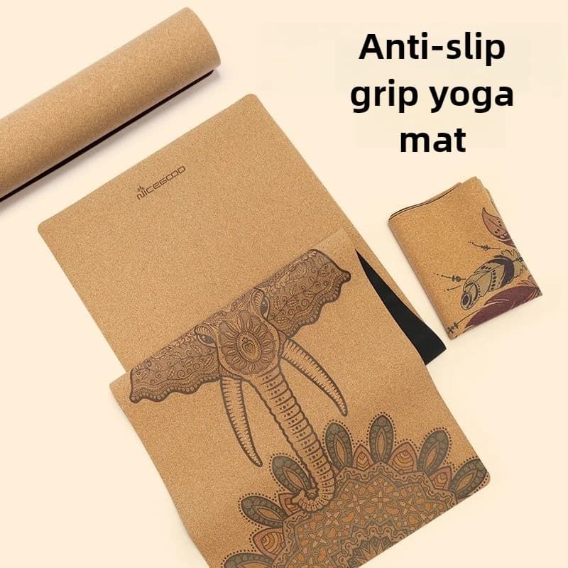 Pilates Equipment Yoga Mat Cork Anti-slip Cover, portable mat with extra thick rubber grip for fitness training for men
