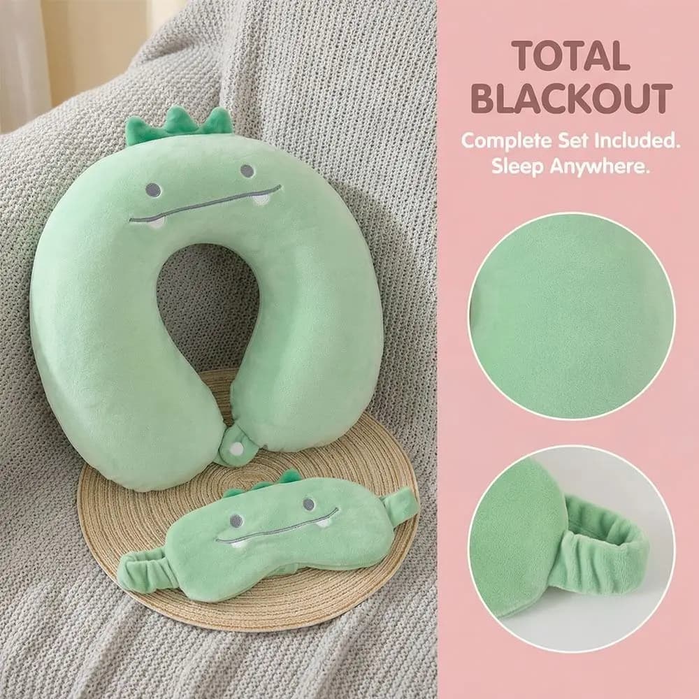 Cuscino a U con Animali Cartoon, Comodo Supporto per il Collo, Cuscino Ergonomico Portatile a Lento Ritorno, Maschera per Occhi, per Campeggio