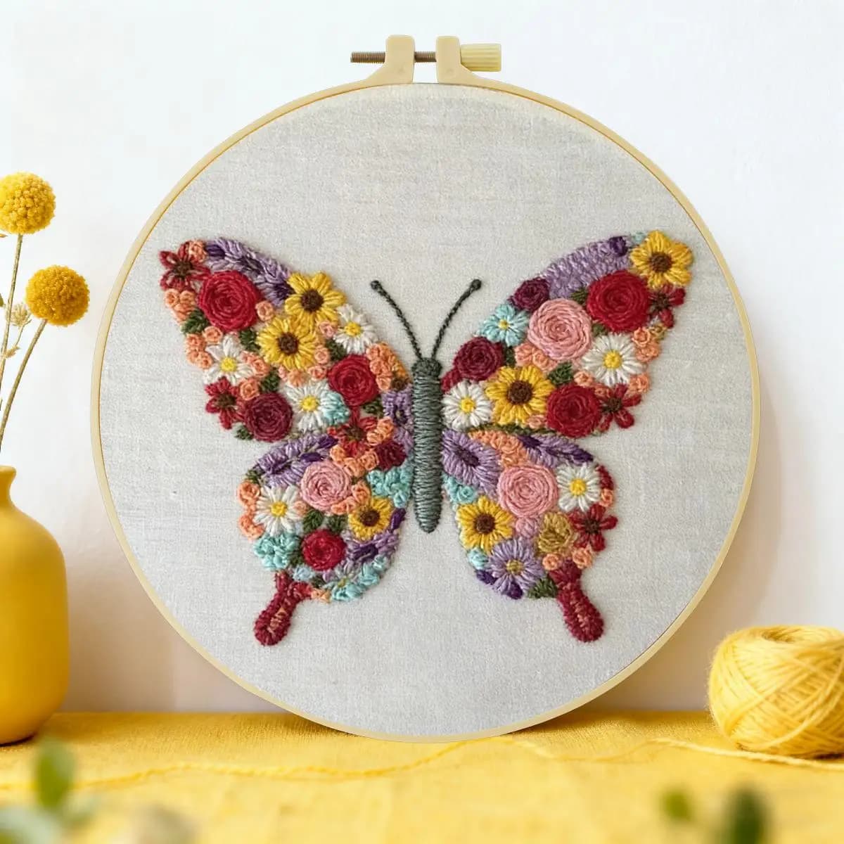 1pc 20X20CM/15X15CM 7.87/6.3inch Butterfly Embroidery Starter Kit DIY Kit DIY Embroidery Kit Manualidades Needle Art Sewing Art