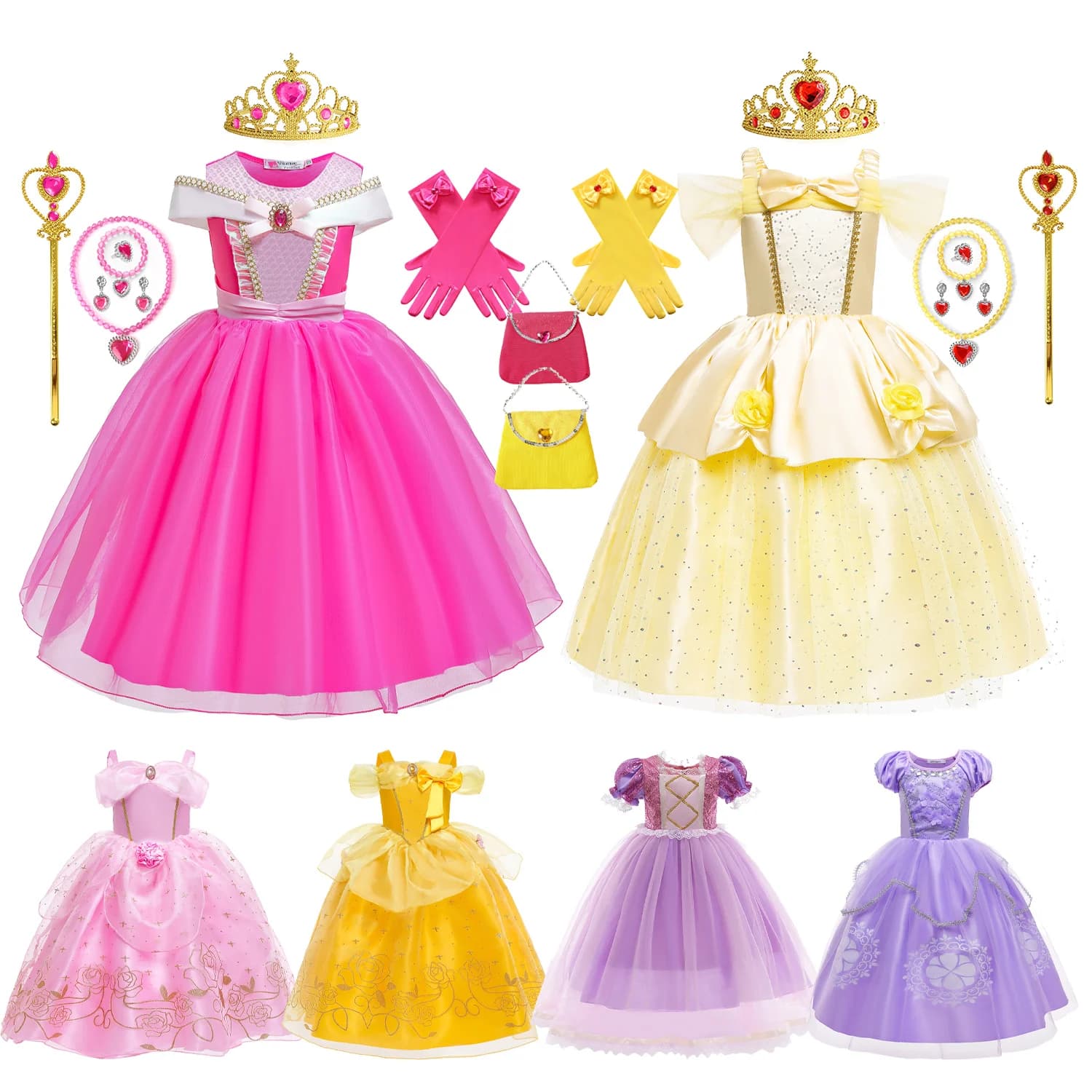 Ragazze Aurora Belle Rapunzel Sofia Abito da principessa Halloween Pasqua Costume cosplay Festa Abiti per bambini per ragazze Abbigliamento per bambini