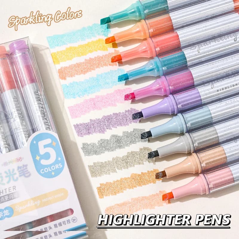 5 pezzi/set evidenziatore a colori scintillanti pennarello artistico con glitter colorati con punta morbida per appunti da disegno forniture per studio a colori pastello