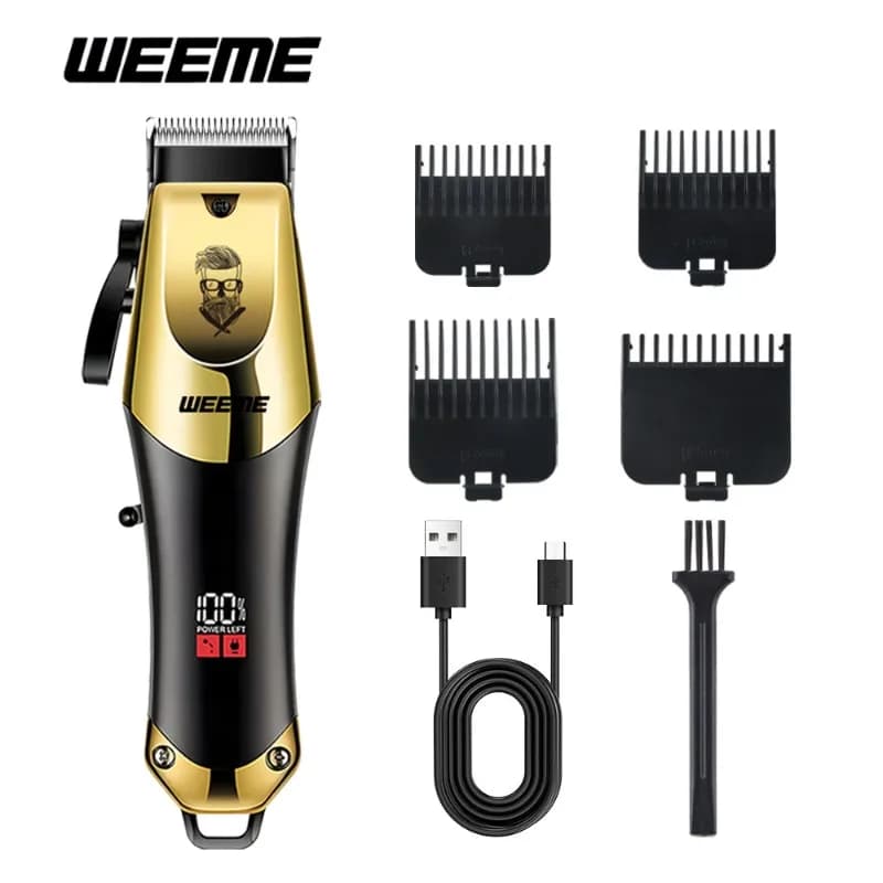 T9 Hair Clipper Anti Slip Grip 4 Guide Combs Cleaning Brush USB C Charging Cable Cordless Beard Trimmer for Men Professional Use