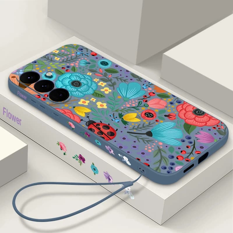 Custodia Morbida in TPU per Samsung Galaxy S26 S25 S22 S23 S24 Ultra S24 S25 FE A17 A56 A55 A54 A15 A16 A36 5G con Motivo Coccinella e Fiori