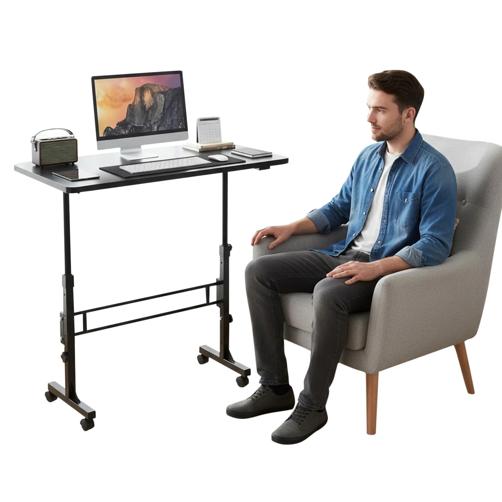 Scrivania Portatile per Laptop con Altezza Regolabile e Ruote, 16x31.5 Pollici, per Casa e Ufficio