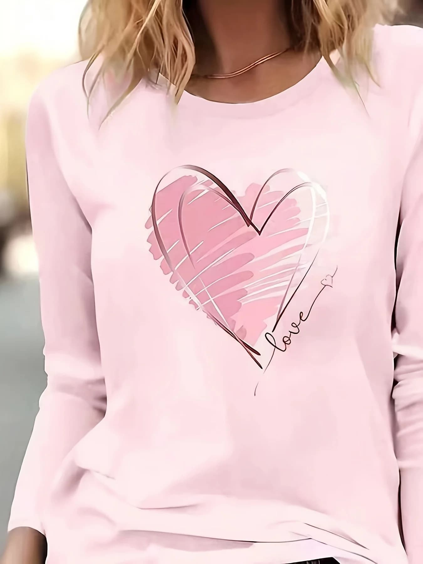 T-shirt da donna primavera e autunno 100% puro cotone alla moda casual con motivo a lettere allentate stampato girocollo a maniche lunghe