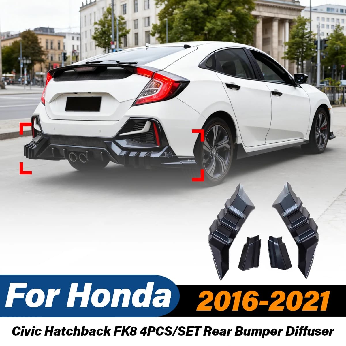 Kit di Modifica Carrozzeria per Honda Civic Hatchback FK8, 4 Pezzi/Set, 2016-2021, Splitter Diffusore per Paraurti Posteriore