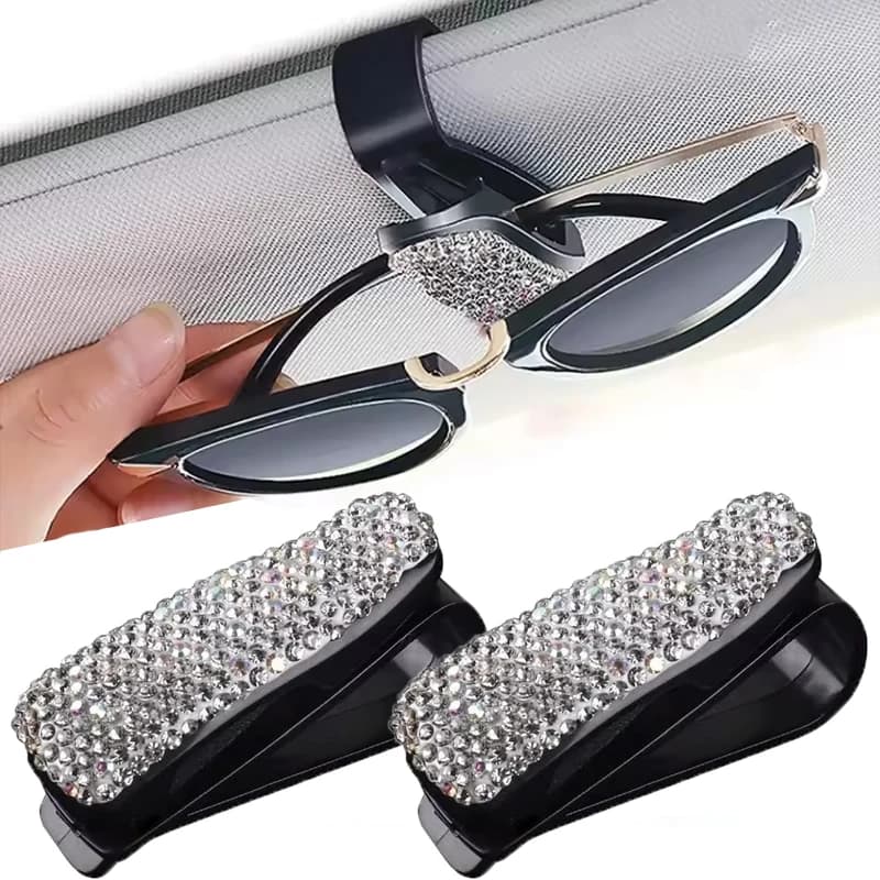 Visiera parasole per auto Occhiali da sole Clip Porta occhiali con diamanti Clip per occhiali Porta biglietti per carte Chiusura Custodia per occhiali Accessori auto