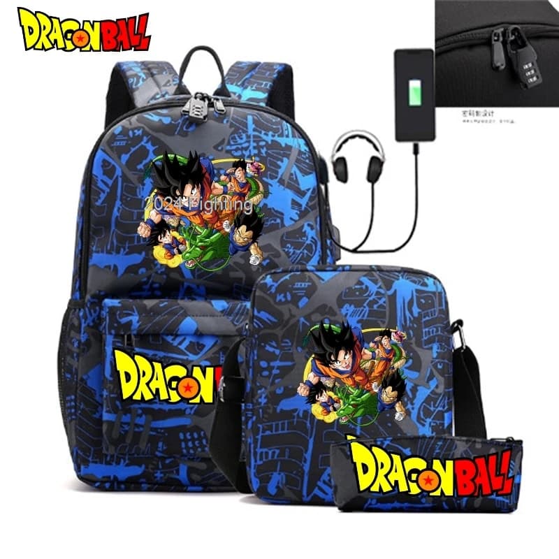 3Pcs DRAGON BALL Anime Print Backpack Set With Tote and Shoulder Bag Capacity Lightweight School Bags Breathable Outdoor Mochila