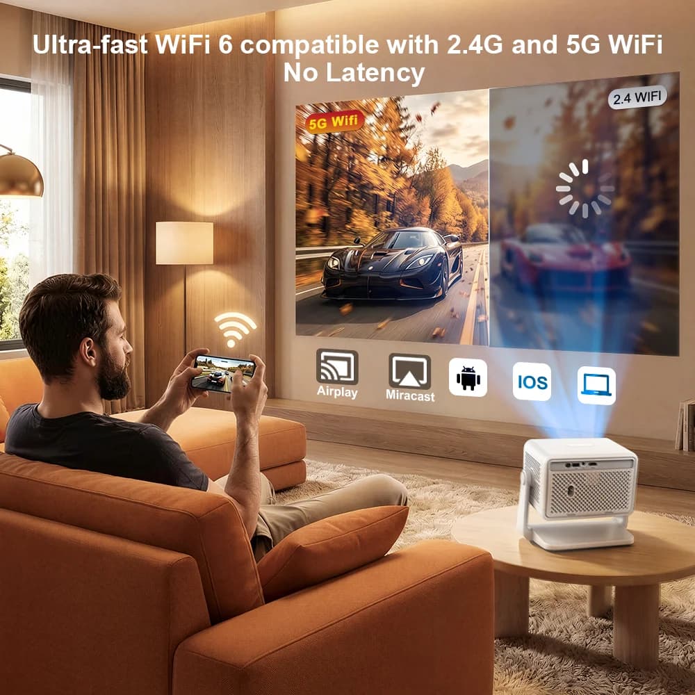Proiettore PG370 MAX Full HD 1080p 4K con immagine 3D, Wi-Fi, Smart TV, Home Theater Cinema in un'unica soluzione, proiettore portatile Mnini PG370MAX