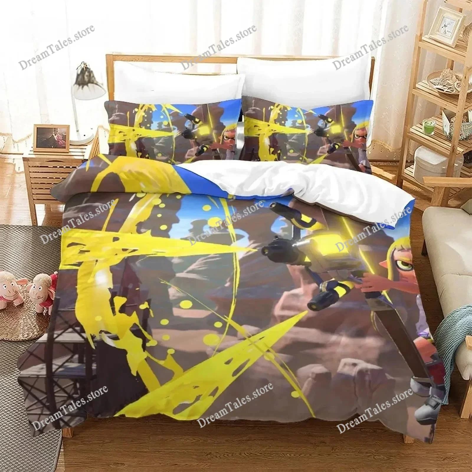 Set di Biancheria da Letto Splatoon 3, Singolo, Matrimoniale, Queen, King Size, per Adulti e Bambini, Set Copripiumino con Stampa 3D Anime, Set Lenzuola