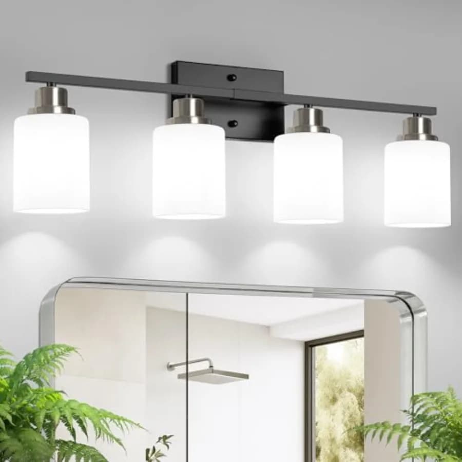 Lampade da Bagno, Applique da Parete Sopra Specchio, Applique con Paralumi in Vetro Satinato Bianco Latte, Lampada da Parete per Soggiorno