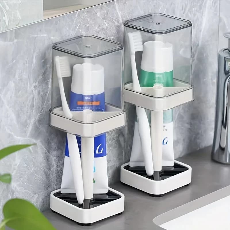 1 toothbrush holder with mouthwash cup, toothbrush storage rack, toothbrush organizer, minimalist toothbrush stand