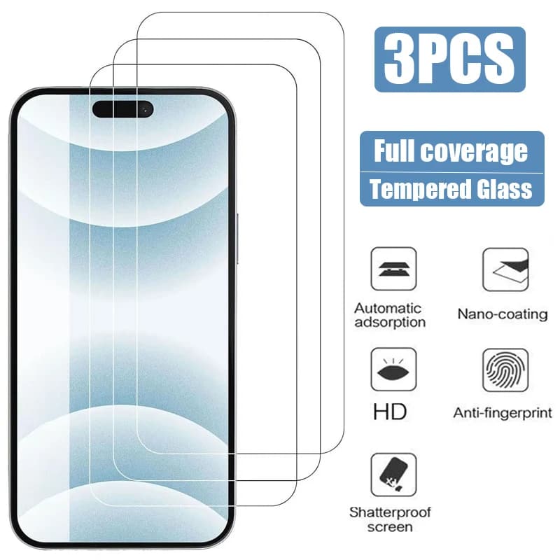 3 Pezzi Vetro Temperato Completo per iPhone 17 16 15 Pro Max Plus 16E Protezione Schermo per iPhone 11 12 13 14 Pro Max 13 Mini