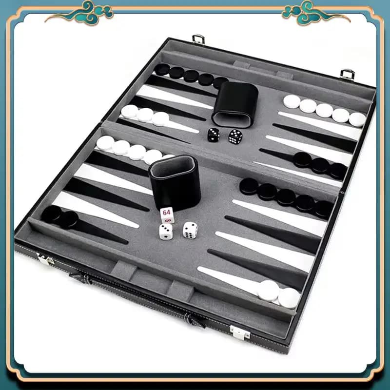 ABMV-Gioco da Tavolo Classico con Custodia in Pelle, Tabellone Pieghevole, Confezione Regalo, Set da Viaggio Portatile di Backgammon Strategico per Adulti
