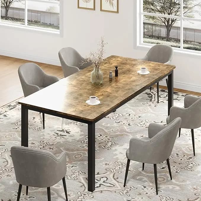 Tavolo da Pranzo Industriale 1,8m, Grande Tavolo da Cucina Rettangolare con Gambe in Metallo, Angoli Arrotondati per Sala da Pranzo, Soggiorno