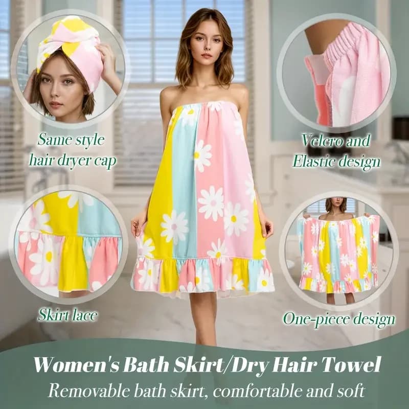 Set gonna da bagno e fascia per capelli da donna, morbido e assorbente, ad asciugatura rapida, comodo asciugamano da doccia
