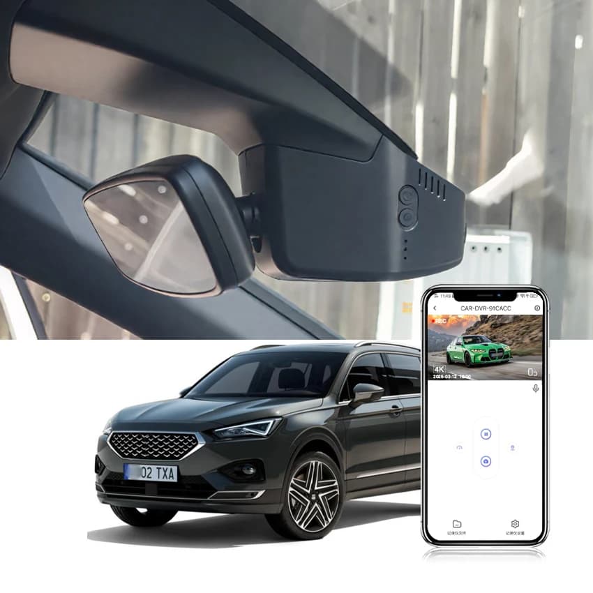 Telecamera per Auto Seat Tarraco 2019-2025, Dash Cam 4K 2160P, Connessione WIFI e Controllo tramite App