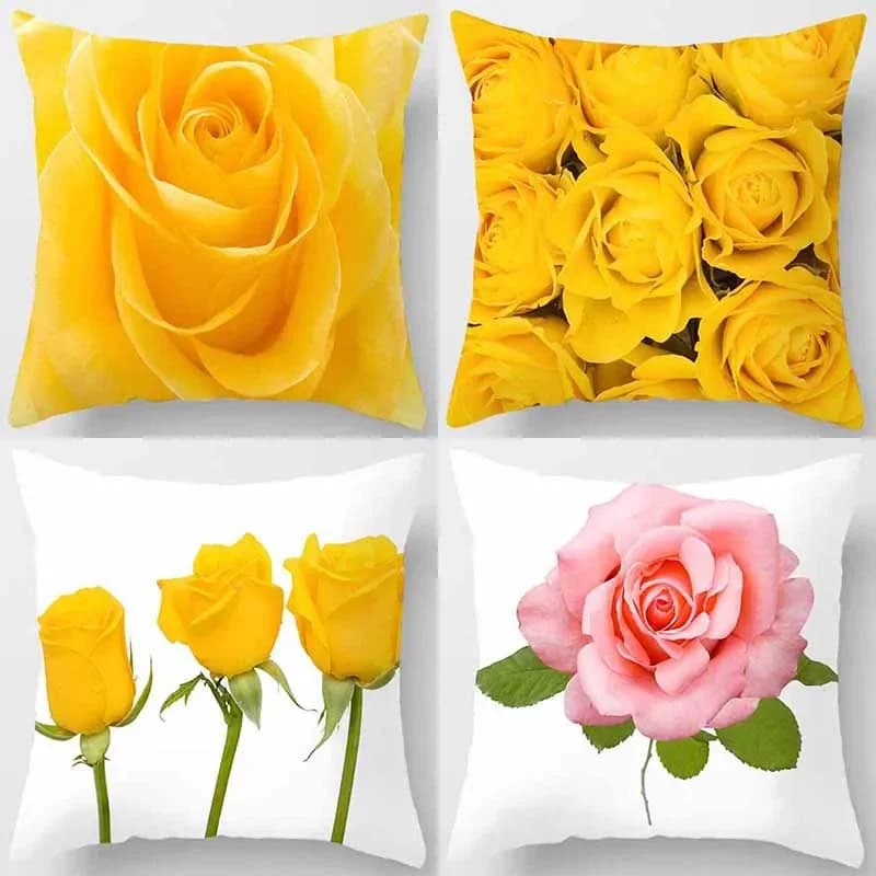Rose Series Pillowcase Yellow pink flowers Sofa Office Seat cushion cover Room aesthetic home decoration Short plush material