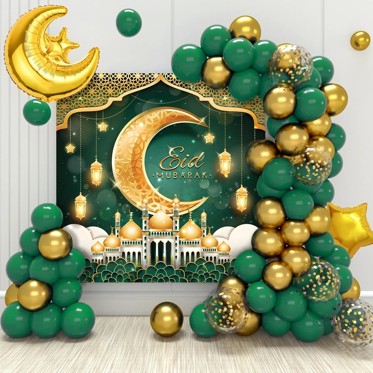 Eid Mubarak Palloncino in oro verde Ghirlanda Arco Ramadan Kareem Decorazioni per la casa 2025 Aiuto Moubarak Festival islamico Decorazioni per feste