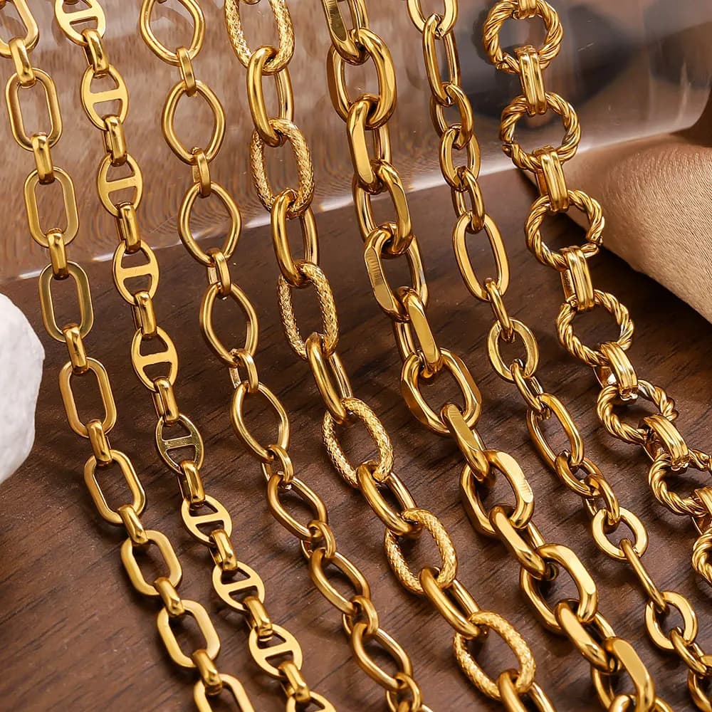 Catena Grande in Acciaio Inox da 1 Metro, Placcata Oro con Croce Incisa NK per Creazione di Gioielli Fai-da-Te, Accessori per Collane e Bracciali