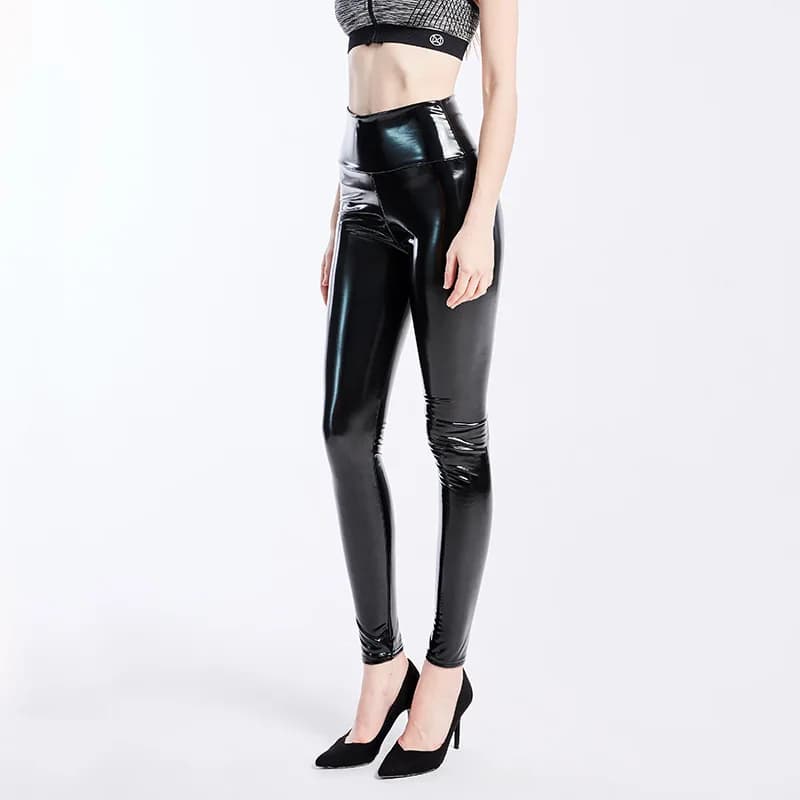 Pantaloni Sexy a Vita Alta in Lattice Lucido in Pelle PU da Donna, Nuovi Leggings Elasticizzati con Specchio Incollato per la Primavera