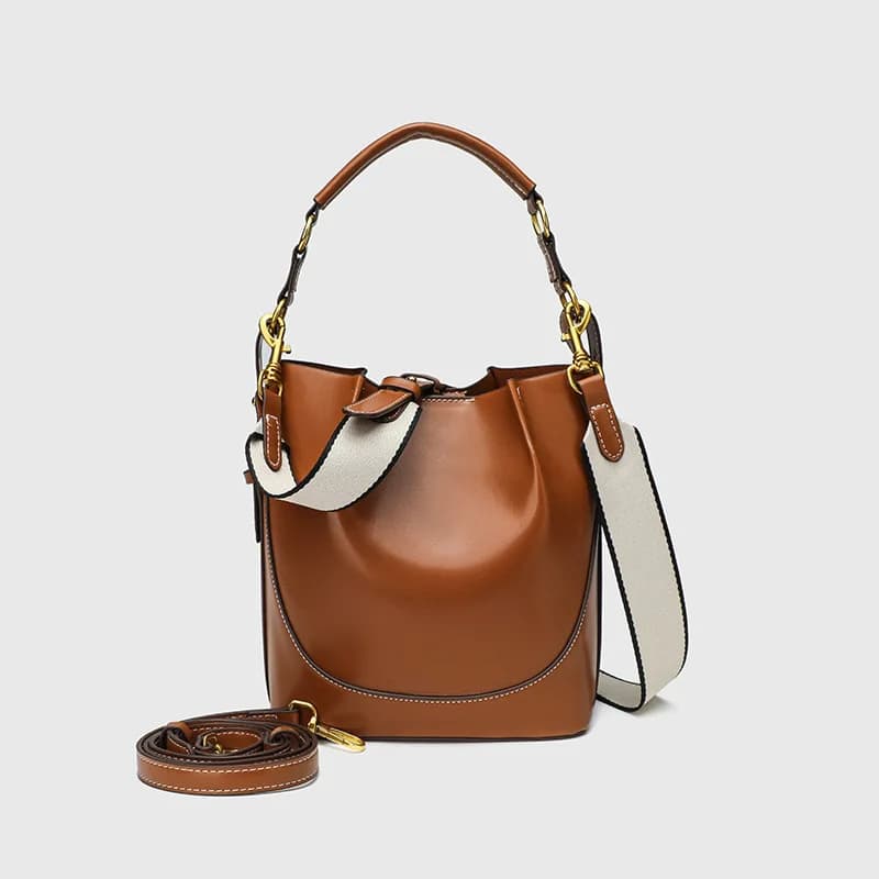 Women Large Capacity Drawstring Bucket Bag Wide Shoulder Strap Simple Handbag Crossbody Shoulder Bag For Daily Travel