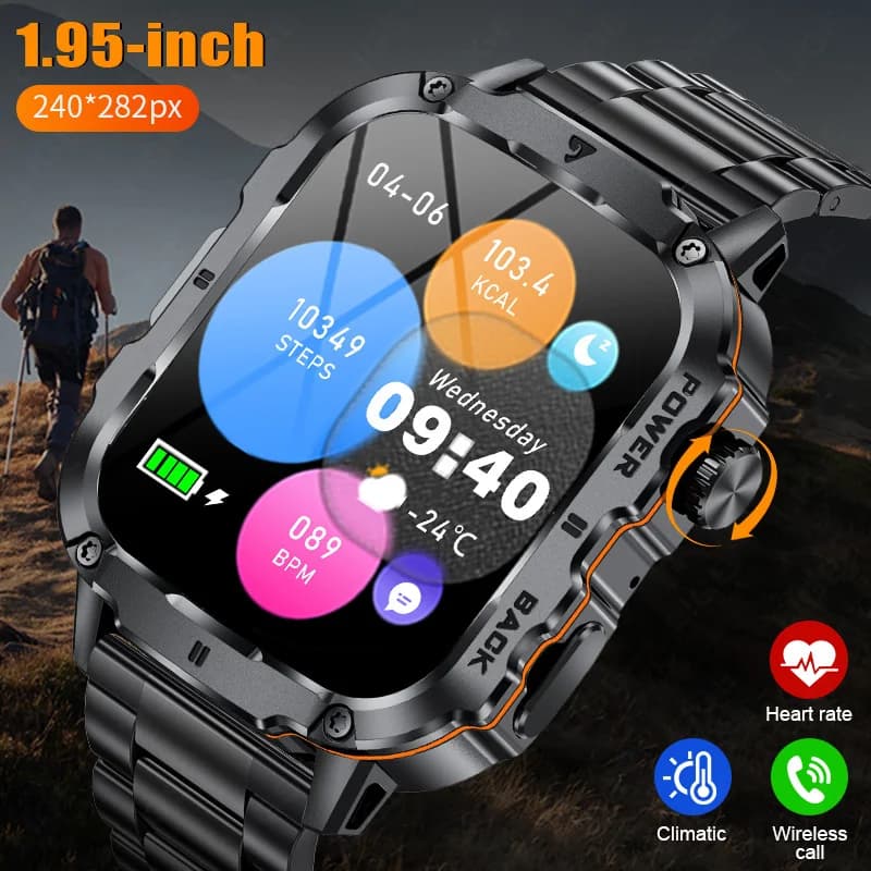 New Military Smartwatch 2026 with 1.96' HD Screen and Bluetooth Calls, Waterproof, for Open Sports, Fitness Tracker and Human Health Monitoring
