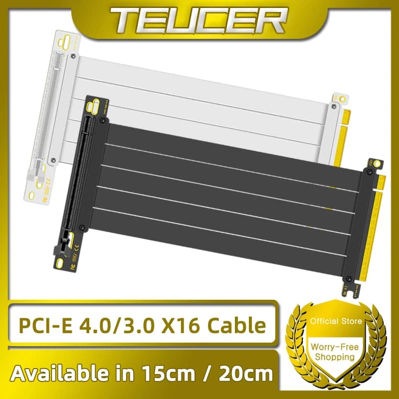TEUCER PCI-E 4.0 X16 Cavo riser Estensione scheda video schermato flessibile 90 ° Cavo di prolunga GPU di montaggio Nero/Bianco