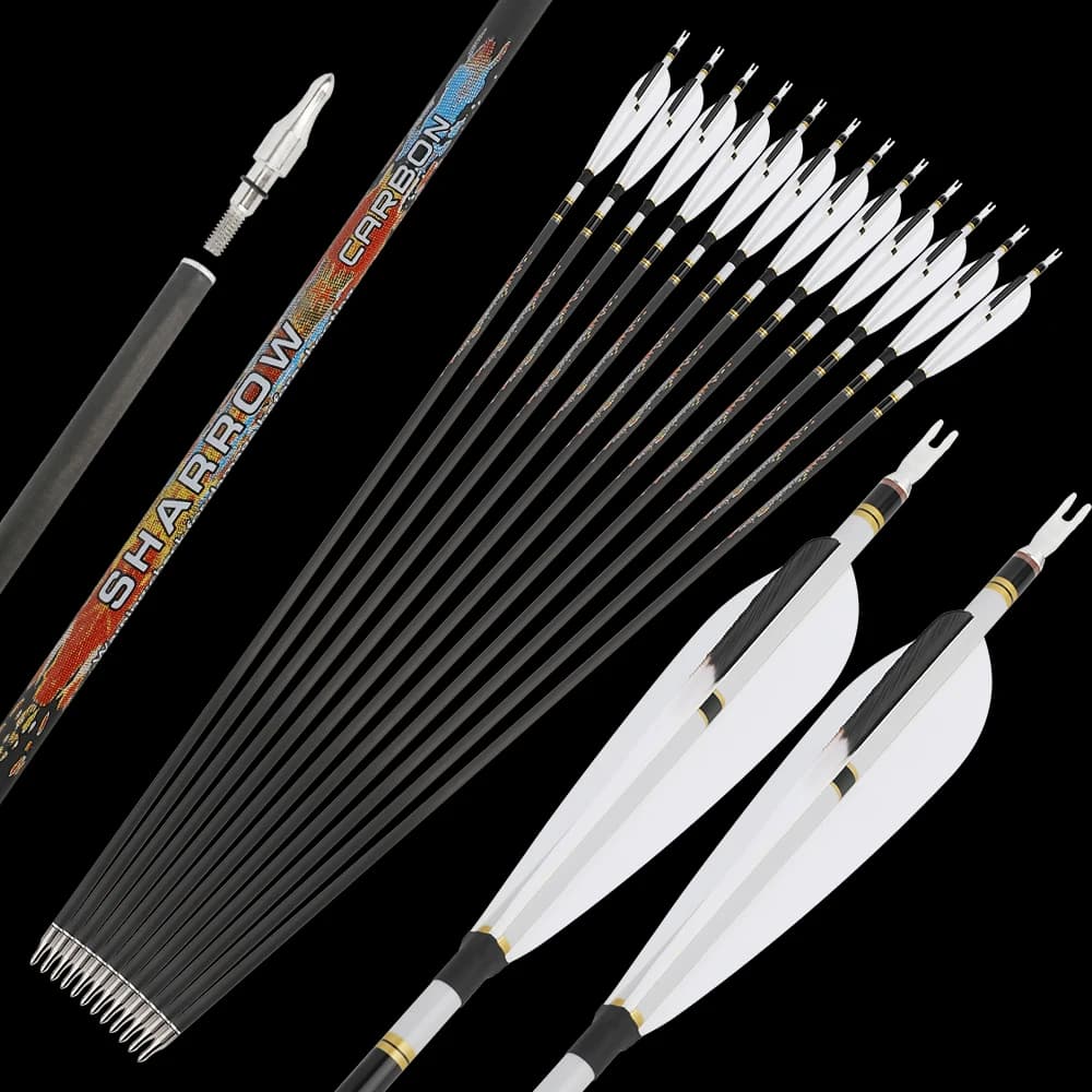 6/12 pezzi 31 "Freccia in carbonio puro Spine 250 300 350 400 500 600 ID6.2mm Arco ricurvo Bersaglio Pratica Formazione Tiro con l'arco Freccia in carbonio