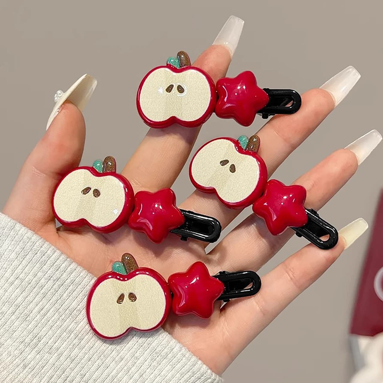 2PCS/Set New Cute Red Apple Hair Clips Sweet Girl Duck Tongue Clips Bangs Clips Kids Barrettes Hair Accessory