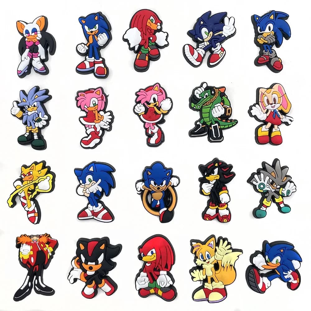 20 pz/set Gioco Del Fumetto Riccio Foro Scarpe Scarpe Fiore Giocattoli Sonic Action Figures PVC Fibbia Decorativa Accessori Regali Per Bambini