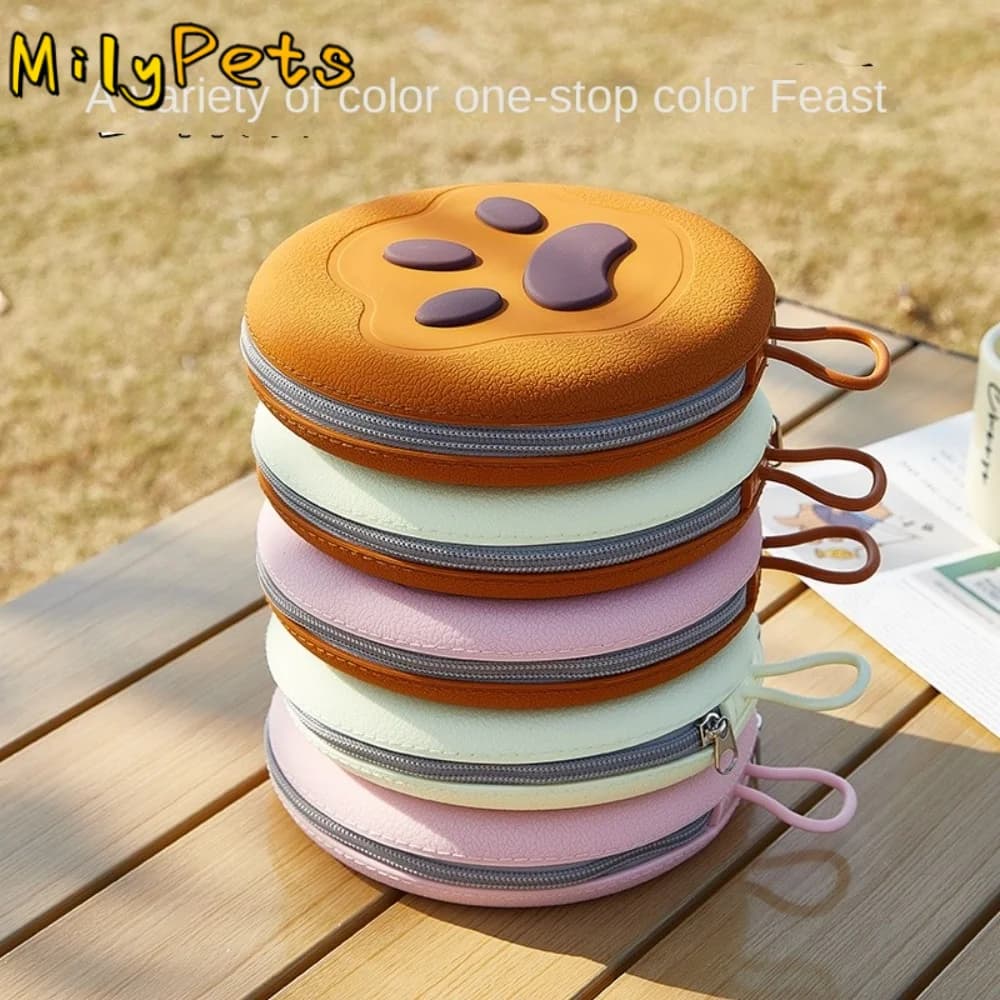 Collapsible Pet Silicone Foldable Bowl Multi-color Anti choking Puppy Food Container Silicone Cat Paw Double Cat Feeding Bowl