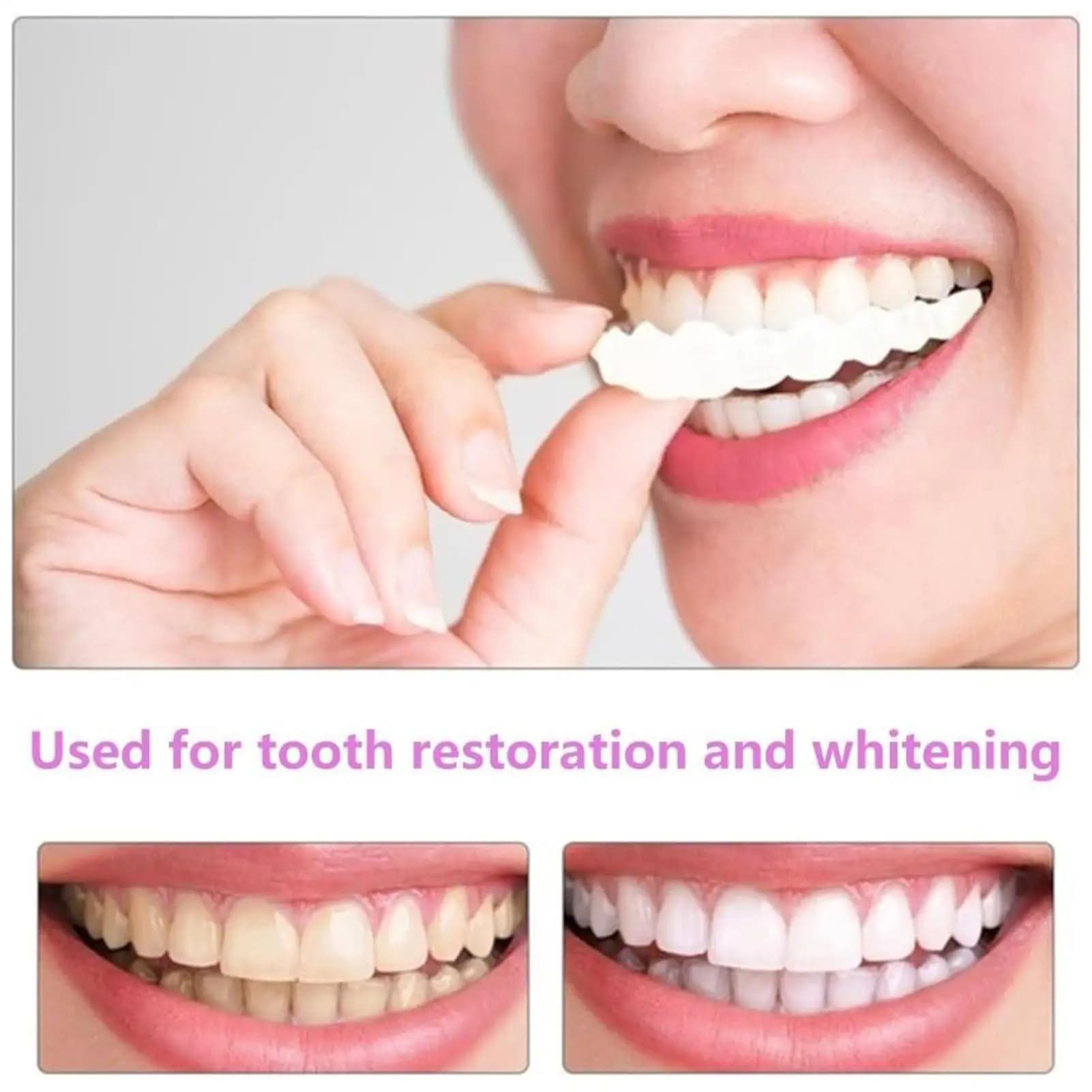1 paio impiallacciature a lungo termine sbiancamento dei denti copertura dei denti finti superiore e inferiore riutilizzabile sostituzione dei denti fiducia istantanea SmileTool