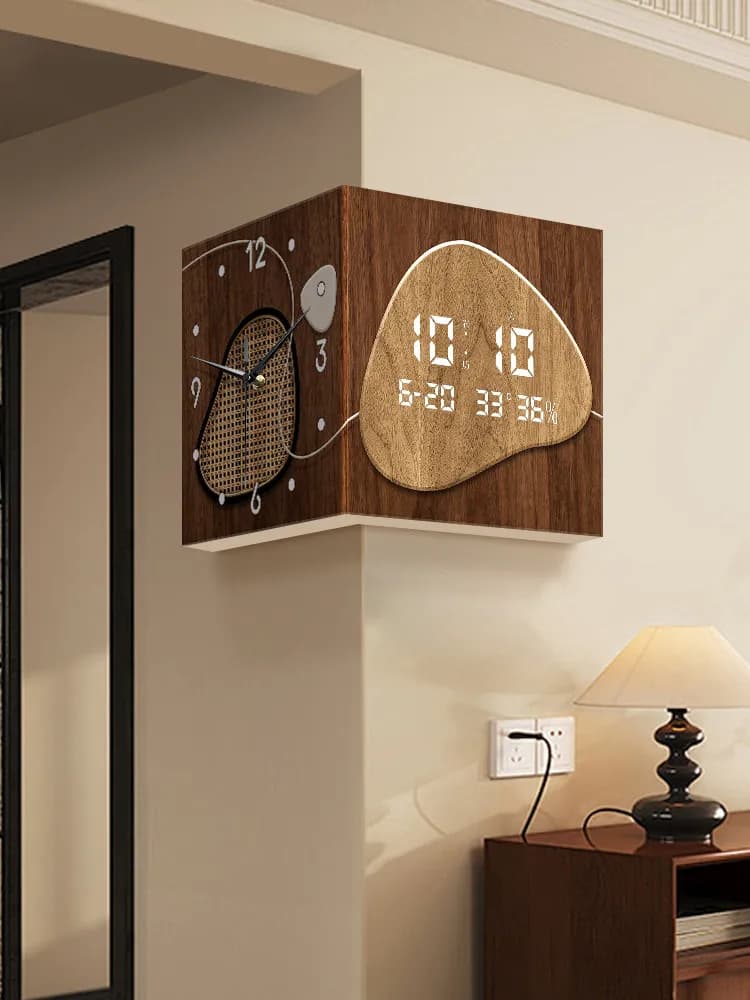 Simple Luxury Design Double-sided Wall Clock Retro Living Room Creative Electronic Clock Corner Hangs Wall Ornament Accessories