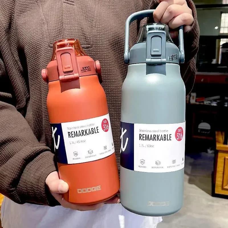 DODGE 1300/1700ML Bicchiere Bottiglia Thermos in Acciaio Inossidabile Boccette per Vuoto Portatili Sport All'aria Aperta Tazza di Acqua Auto Boccetta Isolata