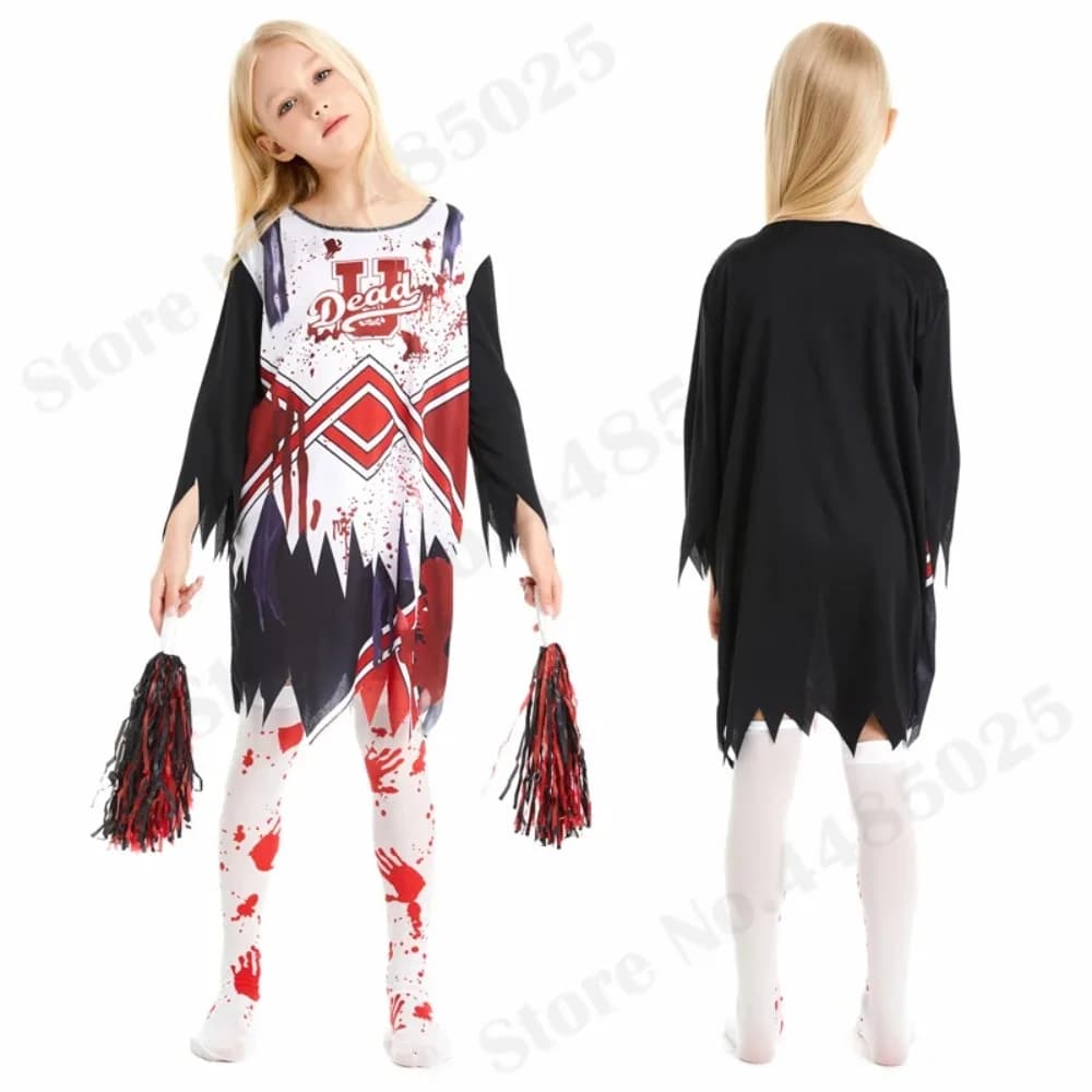 Cheerleaders Zombie Role Play Costume Girl Horror Cheerleading Party Dress Children Halloween Cosplay Clothes Fancy Dresses