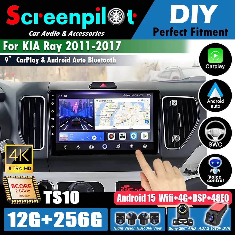 Android 16Carplay Auto For KIA Ray 2011 2012 2013 2014 2015 2016 2017 Screen Car Radio Autoradio Multimedia Player WIFI 5G DSP